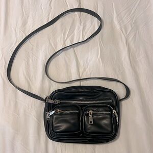Black, Faux Leather, Zipper Purse
